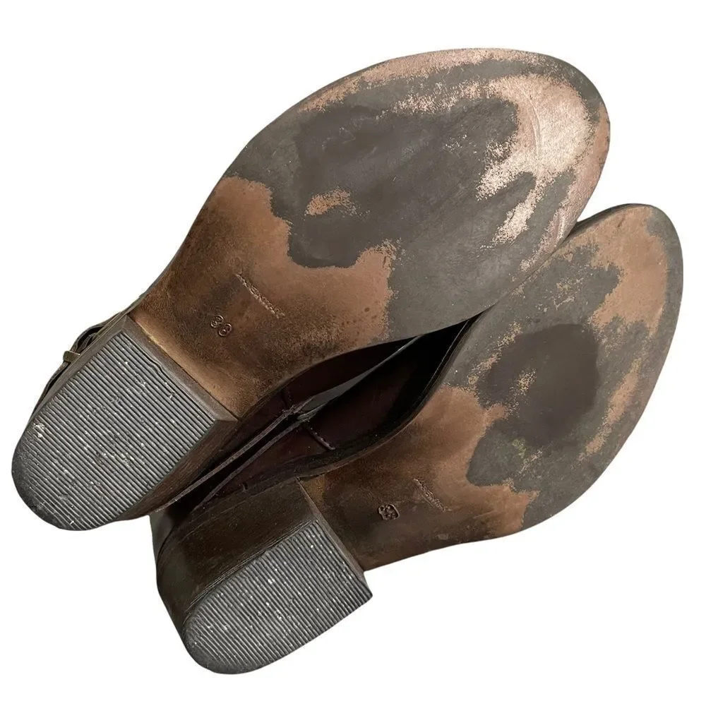 BROWNS B2 Brown Leather Ankle Boots Buckles 38